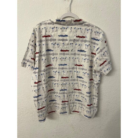 Elisabeth By Liz Claiborne Vintage Car & Palm Tree Print Short Sleeve Shirt Size - Picture 3 of 6